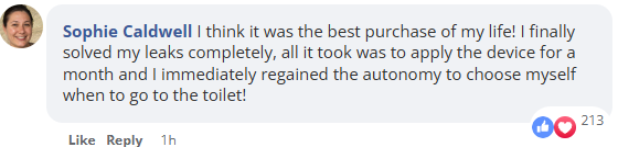 Facebook comment from Sophie Caldwell about Pelvic Ease
